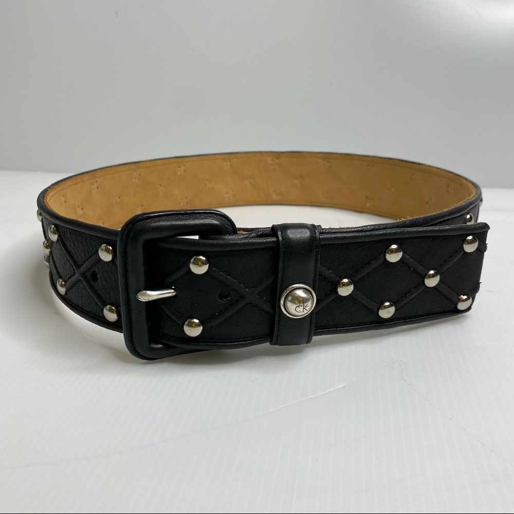 Calvin Klein Black Leather Studded Belt Size Medium